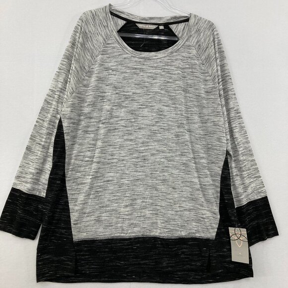 New Harmony Balance size 2X Gray Black Marled Stretch Knit Comfy Pullover Top - Picture 1 of 9